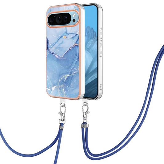 For Google Pixel 9 / 9 Pro Electroplating Marble Dual-side IMD Phone Case with Lanyard(Blue 018) - Google Cases by PMC Jewellery | Online Shopping South Africa | PMC Jewellery | Buy Now Pay Later Mobicred