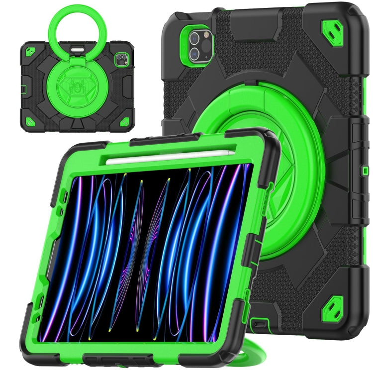 For iPad Pro 11 2022 / 2021 / 2020 Spider Rotation Handle Silicone Hybrid PC Tablet Case(Black Green) - iPad Pro 11 (2022/2021) Cases by PMC Jewellery | Online Shopping South Africa | PMC Jewellery | Buy Now Pay Later Mobicred