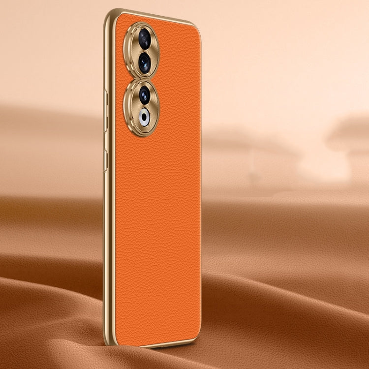 For Honor 90 Litchi Texture Genuine Leather Phone Case(Orange) - Honor Cases by PMC TechLife | Online Shopping South Africa | PMC TechLife | Buy Now Pay Later Mobicred