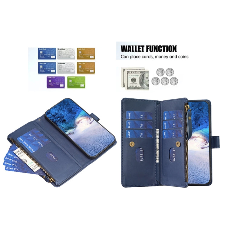 For Google Pixel 7a 9 Card Slots Zipper Wallet Leather Flip Phone Case(Blue) - Google Cases by PMC Jewellery | Online Shopping South Africa | PMC Jewellery | Buy Now Pay Later Mobicred