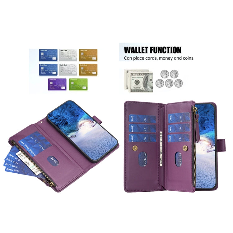 For Google Pixel 7a 9 Card Slots Zipper Wallet Leather Flip Phone Case(Dark Purple) - Google Cases by PMC Jewellery | Online Shopping South Africa | PMC Jewellery | Buy Now Pay Later Mobicred