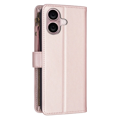 For iPhone 16 Plus 9 Card Slots Zipper Wallet Leather Flip Phone Case(Rose Gold) - iPhone 16 Plus Cases by PMC Jewellery | Online Shopping South Africa | PMC Jewellery | Buy Now Pay Later Mobicred