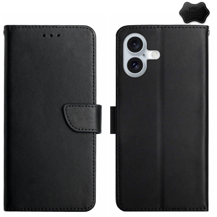 For iPhone 16 Genuine Leather Fingerprint-proof Flip Phone Case(Black) - iPhone 16 Cases by PMC Jewellery | Online Shopping South Africa | PMC Jewellery | Buy Now Pay Later Mobicred