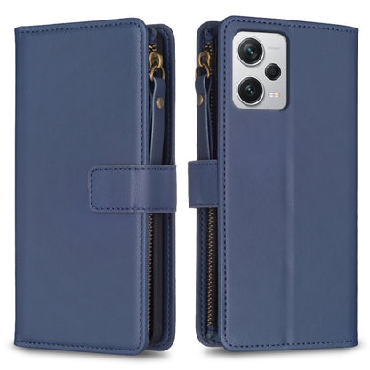 For Xiaomi Redmi Note 12 Pro+ 5G Global 9 Card Slots Zipper Wallet Leather Flip Phone Case(Blue) - Xiaomi Cases by PMC Jewellery | Online Shopping South Africa | PMC Jewellery | Buy Now Pay Later Mobicred