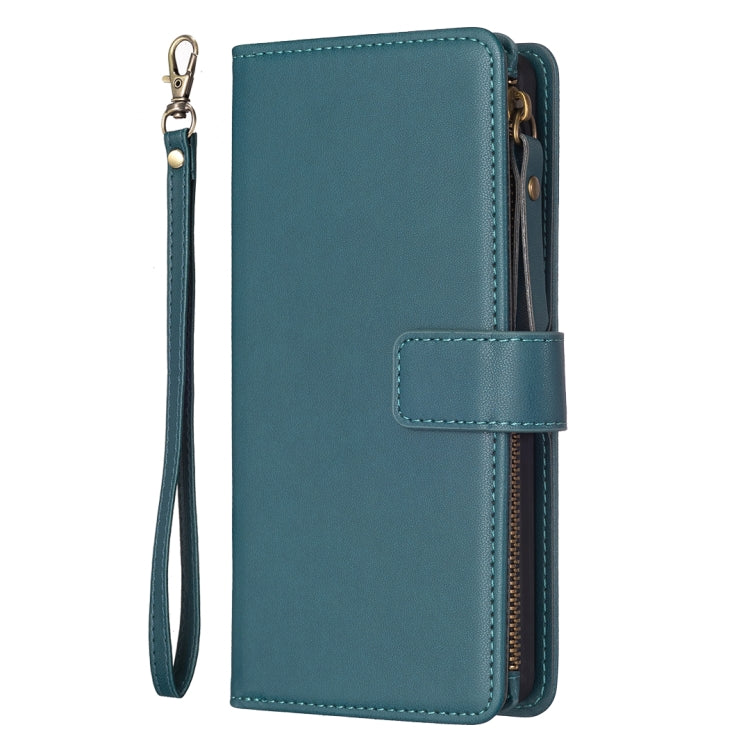 For Xiaomi Redmi Note 13 Pro 4G Global 9 Card Slots Zipper Wallet Leather Flip Phone Case(Green) - Note 13 Pro Cases by PMC Jewellery | Online Shopping South Africa | PMC Jewellery | Buy Now Pay Later Mobicred