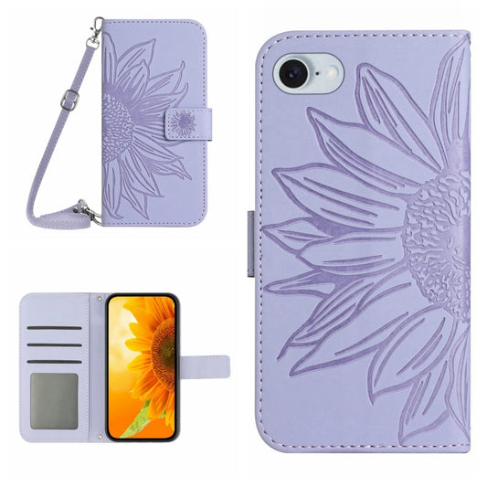 For iPhone SE 2024 Skin Feel Sun Flower Embossed Flip Leather Phone Case with Lanyard(Purple) - More iPhone Cases by PMC Jewellery | Online Shopping South Africa | PMC Jewellery | Buy Now Pay Later Mobicred