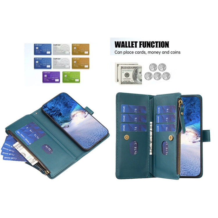 For Realme C55 9 Card Slots Zipper Wallet Leather Flip Phone Case(Green) - Realme Cases by PMC TechLife | Online Shopping South Africa | PMC TechLife | Buy Now Pay Later Mobicred