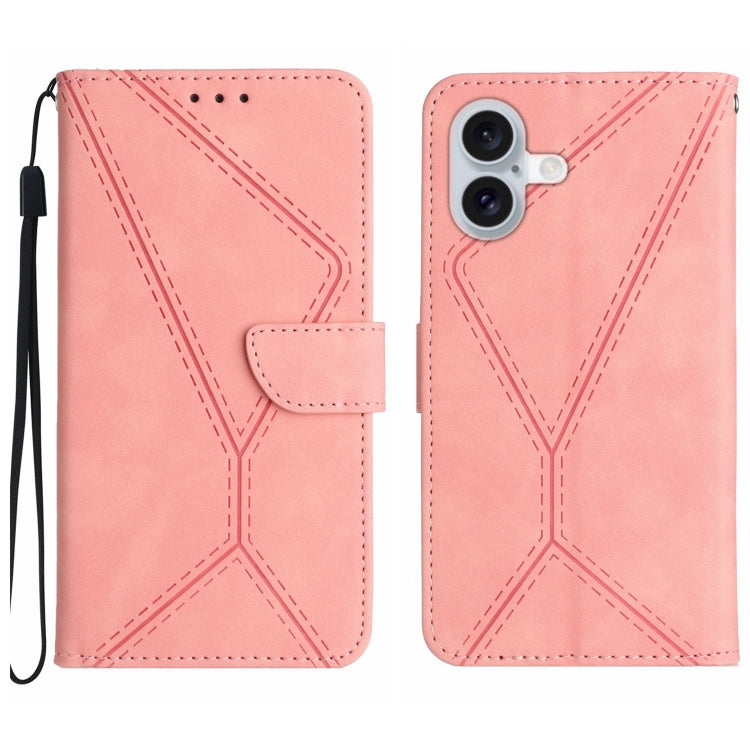 For iPhone 16 Plus Stitching Embossed Leather Phone Case(Pink) - iPhone 16 Plus Cases by PMC TechLife | Online Shopping South Africa | PMC TechLife | Buy Now Pay Later Mobicred