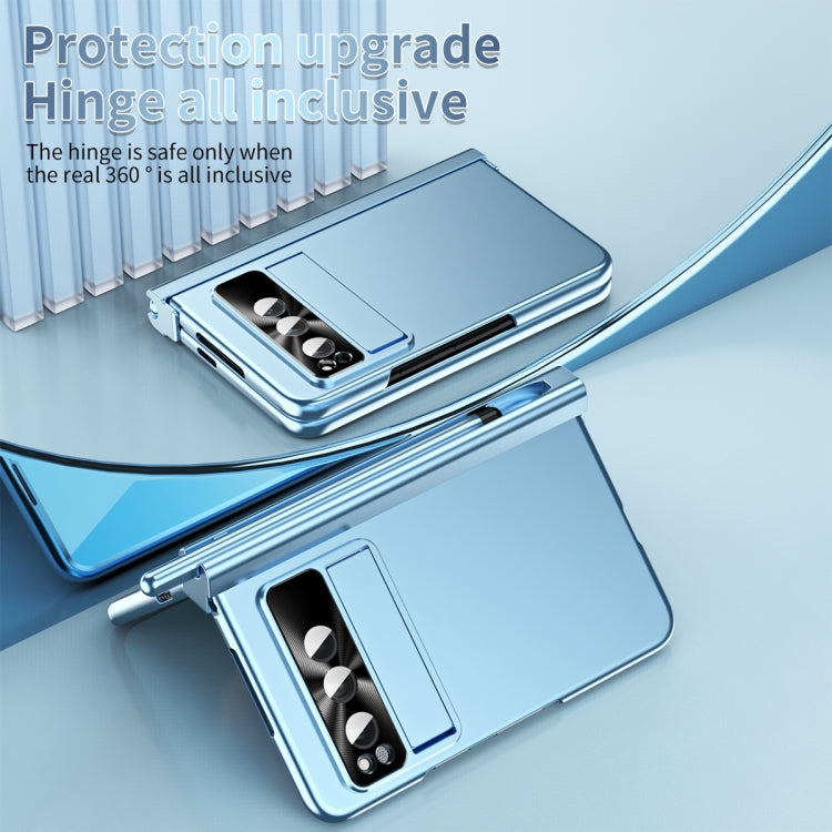 For Google Pixel Fold Integrated Electroplating Pen Slot Folding Phone Case with Stylus(Blue) - Google Cases by PMC TechLife | Online Shopping South Africa | PMC TechLife | Buy Now Pay Later Mobicred
