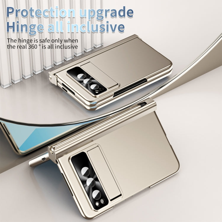 For Google Pixel Fold Integrated Electroplating Pen Slot Double Hinge Folding Phone Case with Stylus(Gold) - free shipping - PMC TechLife - Order now!