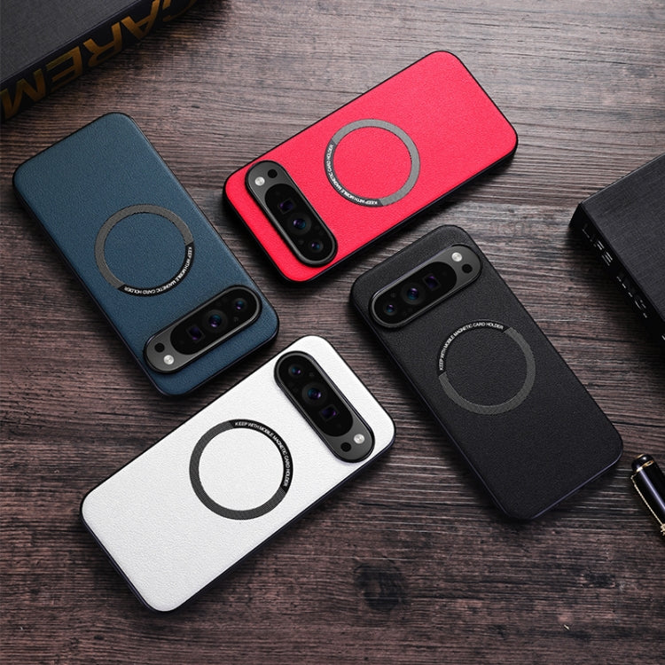 For Google Pixel 9 Magsafe Magnetic Ring Leather Texture Phone Case(Black) - Google Cases by PMC TechLife | Online Shopping South Africa | PMC TechLife | Buy Now Pay Later Mobicred