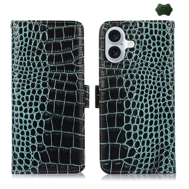 For iPhone 16 Plus Crocodile Top Layer Cowhide Leather Phone Case(Green) - free shipping - PMC TechLife - Order now!
