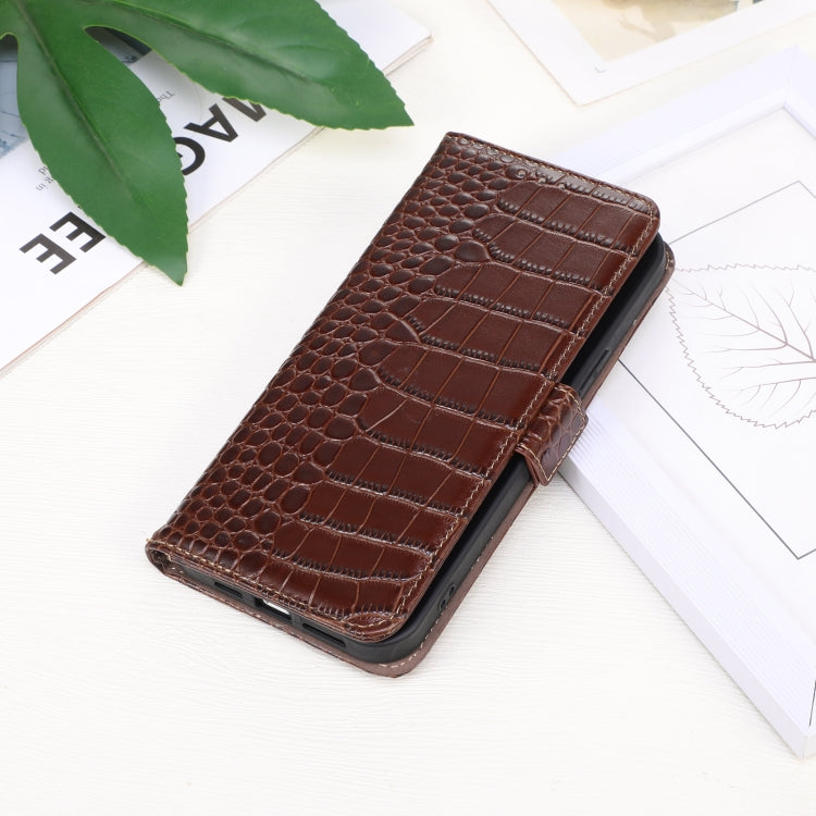 For iPhone 16 Plus Crocodile Top Layer Cowhide Leather Phone Case(Brown) - iPhone 16 Plus Cases by PMC TechLife | Online Shopping South Africa | PMC TechLife | Buy Now Pay Later Mobicred