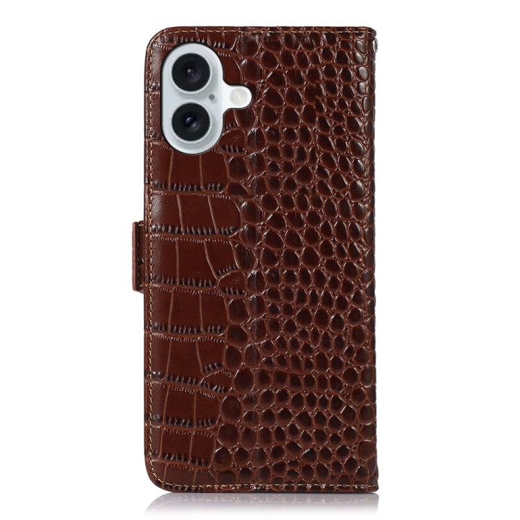 For iPhone 16 Plus Crocodile Top Layer Cowhide Leather Phone Case(Brown) - iPhone 16 Plus Cases by PMC TechLife | Online Shopping South Africa | PMC TechLife | Buy Now Pay Later Mobicred