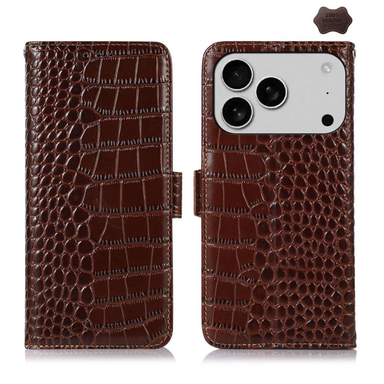 For iPhone 17 Pro Crocodile Top Layer Cowhide Leather Phone Case(Brown) - free shipping - PMc TechLife - Order now!