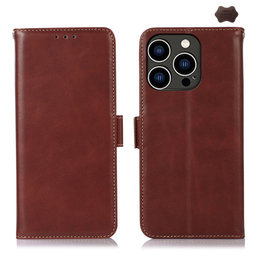 For iPhone 16 Pro Crazy Horse Top Layer Cowhide Leather Phone Case(Brown) - iPhone 16 Pro Cases by PMC Jewellery | Online Shopping South Africa | PMC Jewellery | Buy Now Pay Later Mobicred