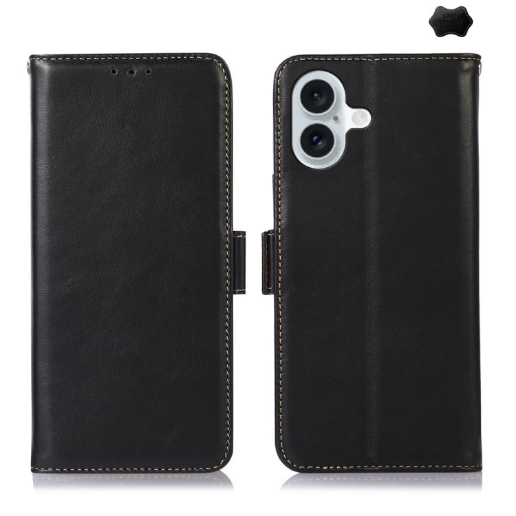 For iPhone 16 Crazy Horse Top Layer Cowhide Leather Phone Case(Black) - iPhone 16 Cases by PMC Jewellery | Online Shopping South Africa | PMC Jewellery | Buy Now Pay Later Mobicred