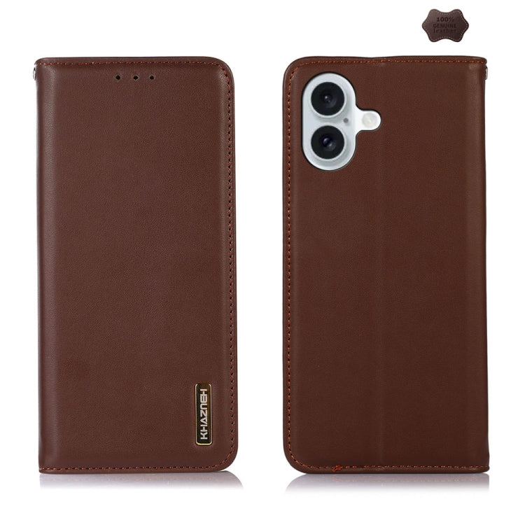 For iPhone 16 Plus KHAZNEH Nappa Top Layer Cowhide Leather Phone Case(Brown) - iPhone 16 Plus Cases by PMC Jewellery | Online Shopping South Africa | PMC Jewellery | Buy Now Pay Later Mobicred