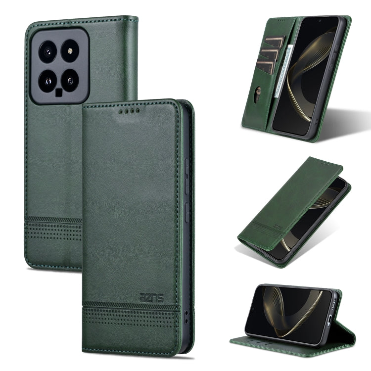 For Xiaomi 14 AZNS Magnetic Calf Texture Flip Leather Phone Case(Dark Green) - 14 Cases by AZNS | Online Shopping South Africa | PMC Jewellery | Buy Now Pay Later Mobicred