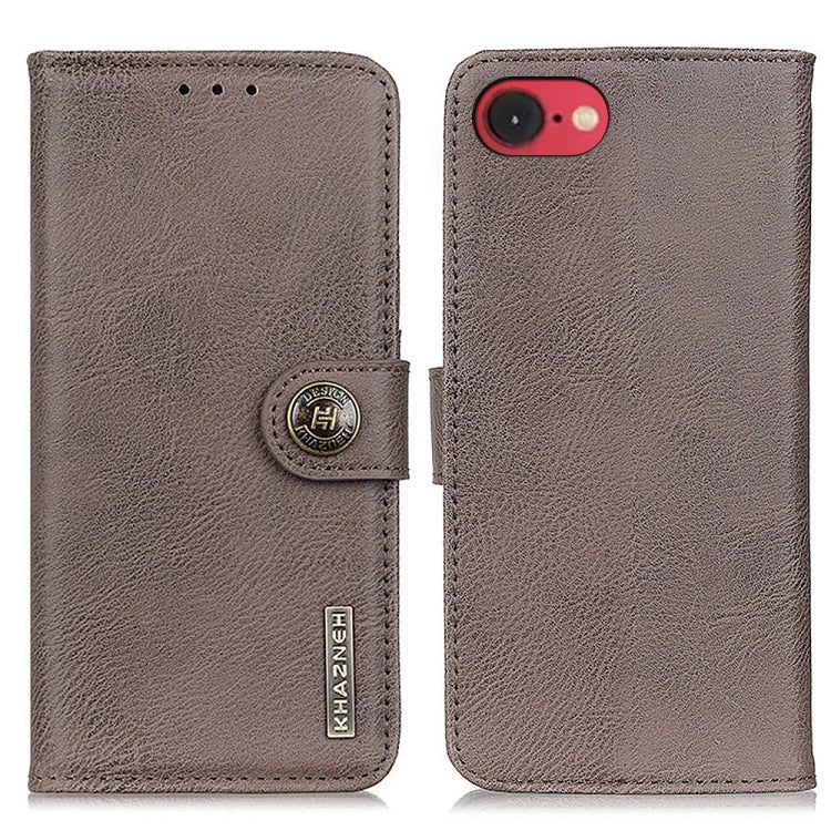 For iPhone 16e KHAZNEH Cowhide Texture Horizontal Flip Leather Phone Case(Khaki) - iPhone 16e Cases by PMC TechLife | Online Shopping South Africa | PMC TechLife | Buy Now Pay Later Mobicred