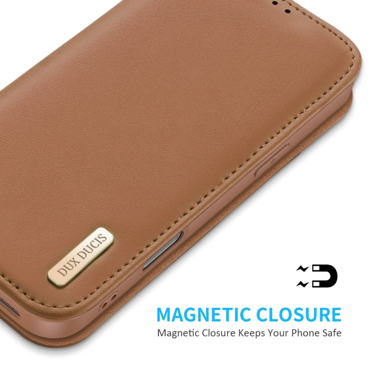 For iPhone 16 Pro DUX DUCIS Hivo Series Cowhide + PU + TPU Flip Phone Case(Brown) - iPhone 16 Pro Cases by DUX DUCIS | Online Shopping South Africa | PMC Jewellery | Buy Now Pay Later Mobicred