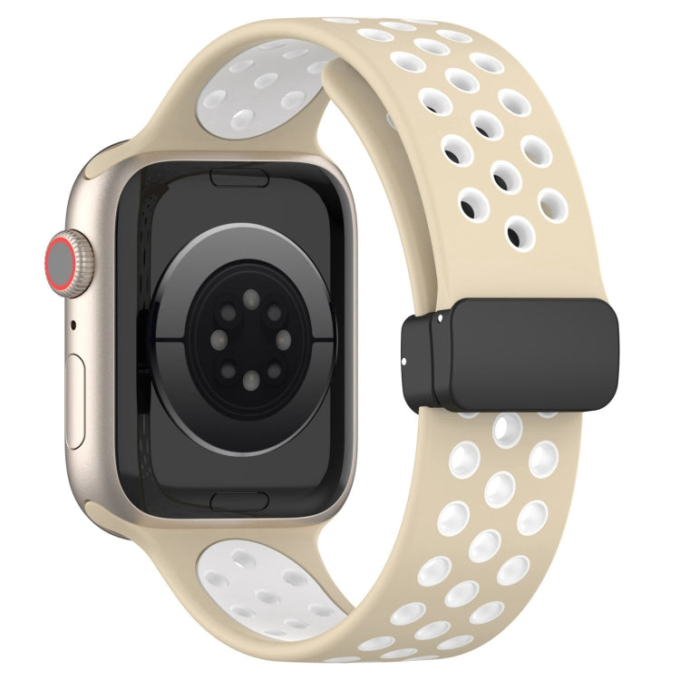 For Apple Watch Ultra 2 49mm Magnetic Buckle Silicone Watch Band(Khaki White) - Watch Bands by PMC Jewellery | Online Shopping South Africa | PMC Jewellery