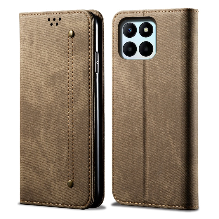 For Honor X6A Denim Texture Flip Leather Phone Case(Khaki) - Honor Cases by PMC TechLife | Online Shopping South Africa | PMC TechLife | Buy Now Pay Later Mobicred