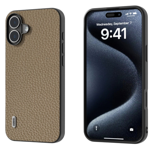 For iPhone 16 ABEEL Genuine Leather Litchi Texture Phone Case(Grey) - iPhone 16 Cases by PMC Jewellery | Online Shopping South Africa | PMC Jewellery | Buy Now Pay Later Mobicred