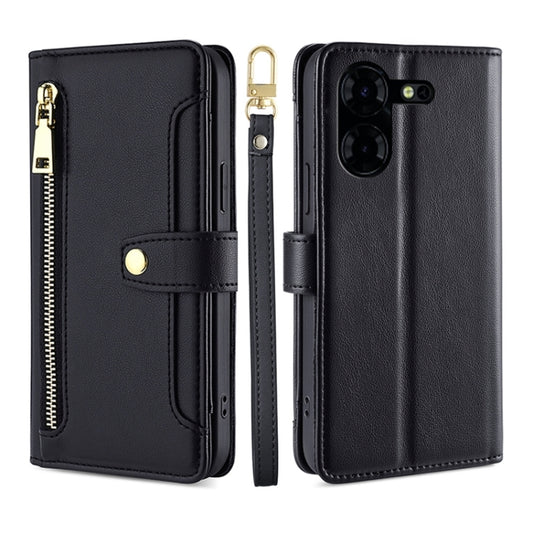 For Tecno Pova 5 Pro Sheep Texture Cross-body Zipper Wallet Leather Phone Case(Black) - Tecno Cases by PMC Jewellery | Online Shopping South Africa | PMC Jewellery | Buy Now Pay Later Mobicred