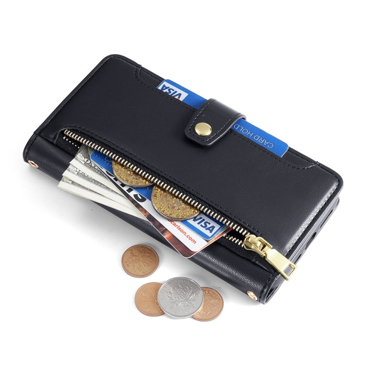 For Sharp Aquos R8 SH-52D Sheep Texture Cross-body Zipper Wallet Leather Phone Case(Black) - More Brand by PMC TechLife | Online Shopping South Africa | PMC TechLife | Buy Now Pay Later Mobicred