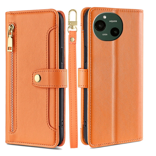 For Sharp Aquos R9 Sheep Texture Cross-body Zipper Wallet Leather Phone Case(Orange) - More Brand by PMC Jewellery | Online Shopping South Africa | PMC Jewellery | Buy Now Pay Later Mobicred