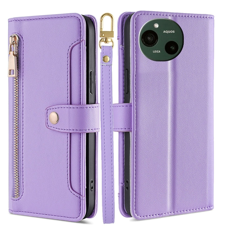 For Sharp Aquos R9 Sheep Texture Cross-body Zipper Wallet Leather Phone Case(Purple) - More Brand by PMC TechLife | Online Shopping South Africa | PMC TechLife | Buy Now Pay Later Mobicred
