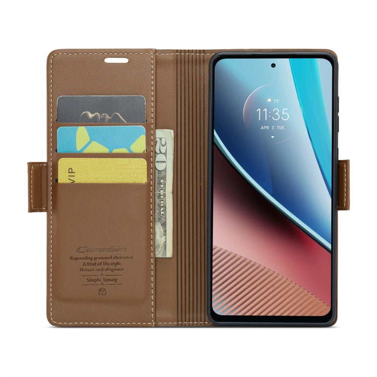 For Motorola Moto G Stylus 5G 2023 CaseMe 023 Butterfly Buckle Litchi Texture RFID Anti-theft Leather Phone Case(Brown) - Motorola Cases by CaseMe | Online Shopping South Africa | PMC Jewellery | Buy Now Pay Later Mobicred