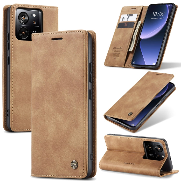 For Xiaomi 13T/13T Pro CaseMe 013 Multifunctional Horizontal Flip Leather Phone Case(Brown) - Xiaomi Cases by CaseMe | Online Shopping South Africa | PMC Jewellery | Buy Now Pay Later Mobicred