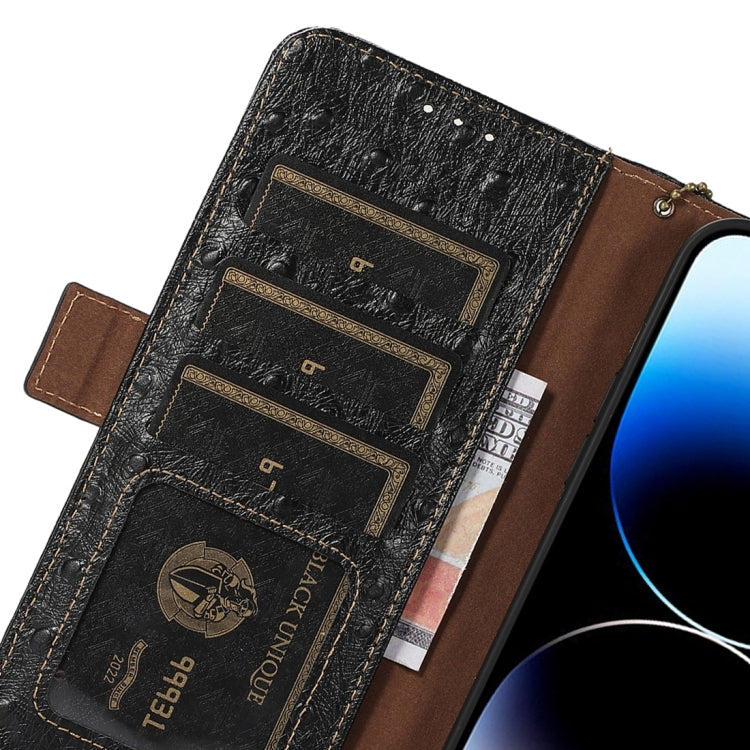 For OnePlus Ace 2 Pro Ostrich Pattern Genuine Leather RFID Phone Case(Black) - OnePlus Cases by PMC TechLife | Online Shopping South Africa | PMC TechLife | Buy Now Pay Later Mobicred