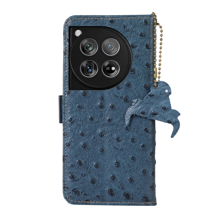 For OnePlus 12 Ostrich Pattern Genuine Leather RFID Phone Case(Blue) - OnePlus Cases by PMC TechLife | Online Shopping South Africa | PMC TechLife | Buy Now Pay Later Mobicred