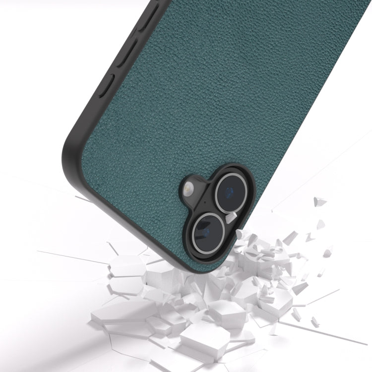 For iPhone 16 ABEEL Genuine Leather Luolai Series Phone Case(Dark Green) - iPhone 16 Cases by PMC Jewellery | Online Shopping South Africa | PMC Jewellery | Buy Now Pay Later Mobicred