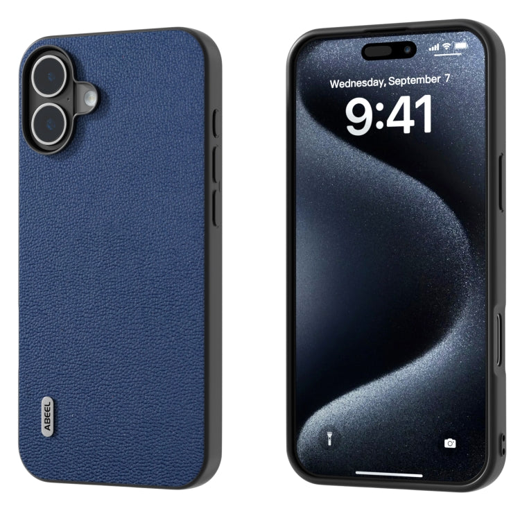 For iPhone 16 Plus ABEEL Genuine Leather Luolai Series Phone Case(Dark Blue) - iPhone 16 Plus Cases by PMC Jewellery | Online Shopping South Africa | PMC Jewellery | Buy Now Pay Later Mobicred