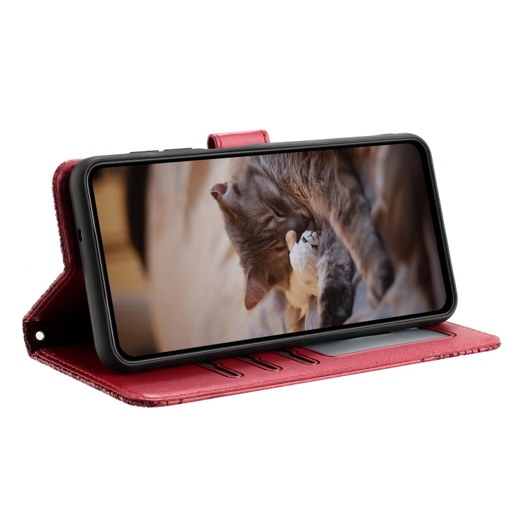 For iPhone 16 Pro Cat Embossing Pattern Leather Phone Case with Lanyard(Red) - free shipping - PMC TechLife - Order now!