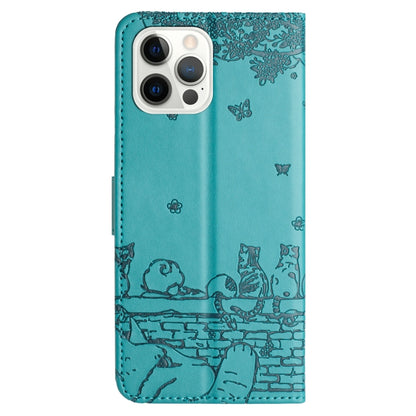 For iPhone 16 Pro Cat Embossing Pattern Leather Phone Case with Lanyard(Blue) - iPhone 16 Pro Cases by PMC Jewellery | Online Shopping South Africa | PMC Jewellery | Buy Now Pay Later Mobicred