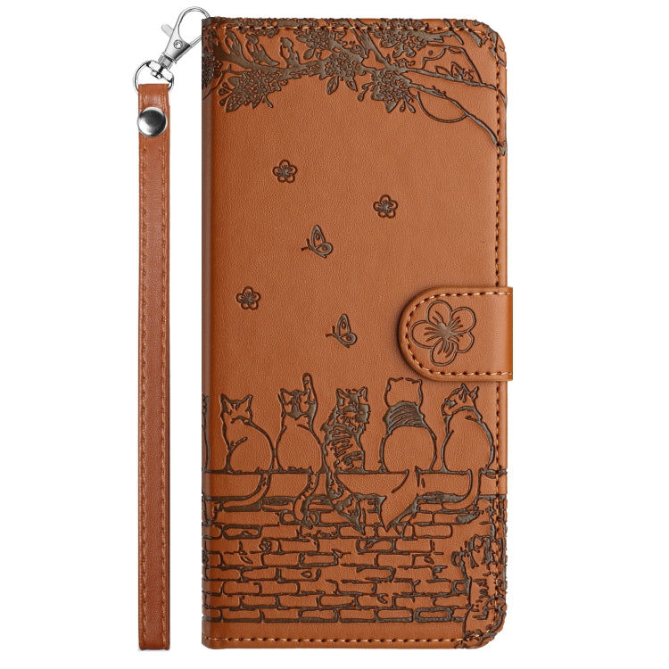 For iPhone 16 Plus Cat Embossing Pattern Leather Phone Case with Lanyard(Brown) - iPhone 16 Plus Cases by PMC Jewellery | Online Shopping South Africa | PMC Jewellery | Buy Now Pay Later Mobicred