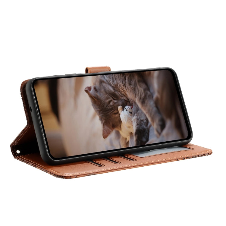 For iPhone 16 Plus Cat Embossing Pattern Leather Phone Case with Lanyard(Brown) - iPhone 16 Plus Cases by PMC Jewellery | Online Shopping South Africa | PMC Jewellery | Buy Now Pay Later Mobicred