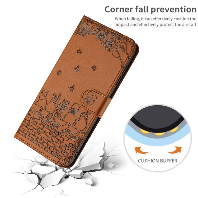For iPhone 16 Cat Embossing Pattern Leather Phone Case with Lanyard(Brown) - iPhone 16 Cases by PMC TechLife | Online Shopping South Africa | PMC TechLife | Buy Now Pay Later Mobicred
