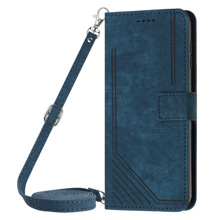 For Infinix Zero 30 5G Skin Feel Stripe Pattern Leather Phone Case with Lanyard(Blue) - Infinix Cases by PMC Jewellery | Online Shopping South Africa | PMC Jewellery | Buy Now Pay Later Mobicred