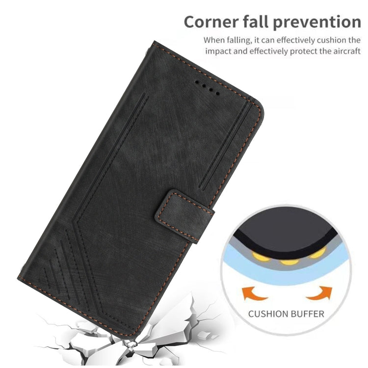 For Infinix Hot 40i Skin Feel Stripe Pattern Leather Phone Case with Lanyard(Black) - Infinix Cases by PMC TechLife | Online Shopping South Africa | PMC TechLife | Buy Now Pay Later Mobicred