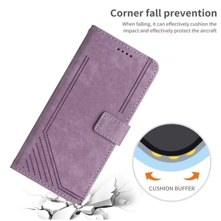 For Infinix Smart 8 Skin Feel Stripe Pattern Leather Phone Case with Lanyard(Purple) - Infinix Cases by PMC TechLife | Online Shopping South Africa | PMC TechLife | Buy Now Pay Later Mobicred