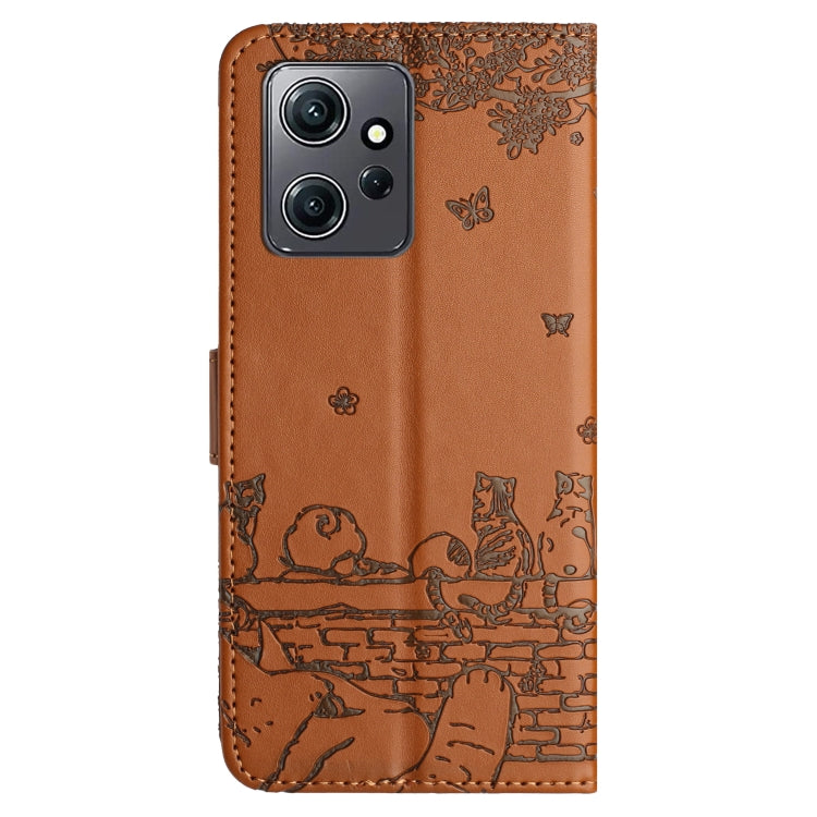 For Xiaomi Redmi Note 12 4G Global Cat Embossing Pattern Leather Phone Case with Lanyard(Brown) - Xiaomi Cases by PMC Jewellery | Online Shopping South Africa | PMC Jewellery | Buy Now Pay Later Mobicred