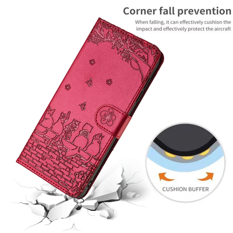 For Xiaomi Poco F5 Pro Cat Embossing Pattern Leather Phone Case with Lanyard(Red) - Xiaomi Cases by PMC Jewellery | Online Shopping South Africa | PMC Jewellery | Buy Now Pay Later Mobicred