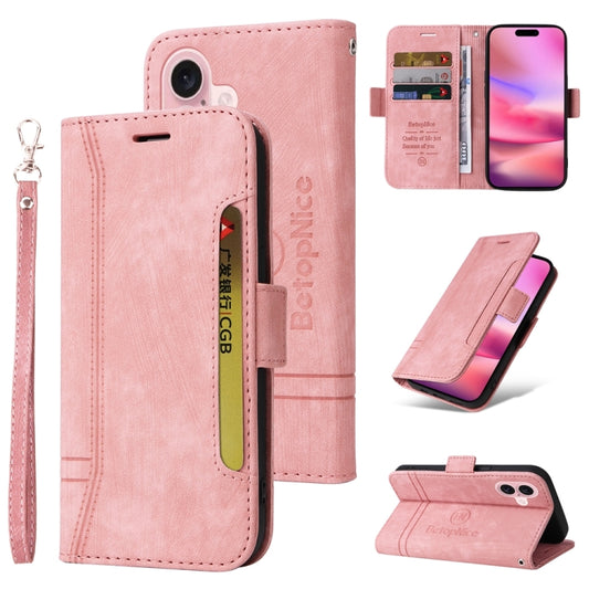 For iPhone 16 BETOPNICE Dual-side Buckle Leather Phone Case(Pink) - iPhone 16 Cases by BETOPNICE | Online Shopping South Africa | PMC Jewellery | Buy Now Pay Later Mobicred