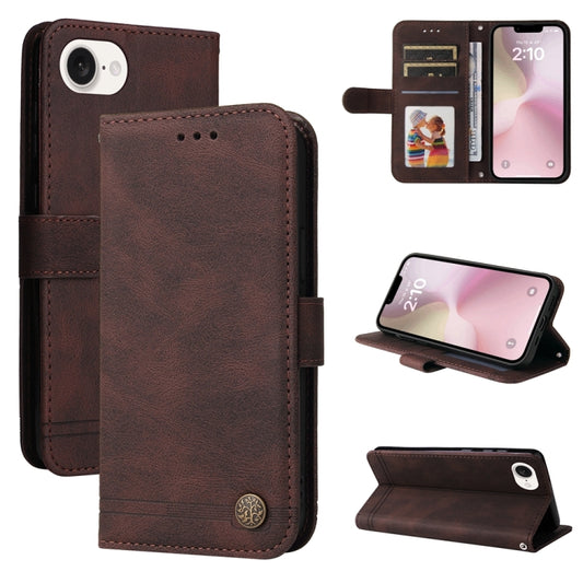 For iPhone 16e Skin Feel Life Tree Leather Phone Case(Brown) - iPhone 16e Cases by PMC Jewellery | Online Shopping South Africa | PMC Jewellery | Buy Now Pay Later Mobicred